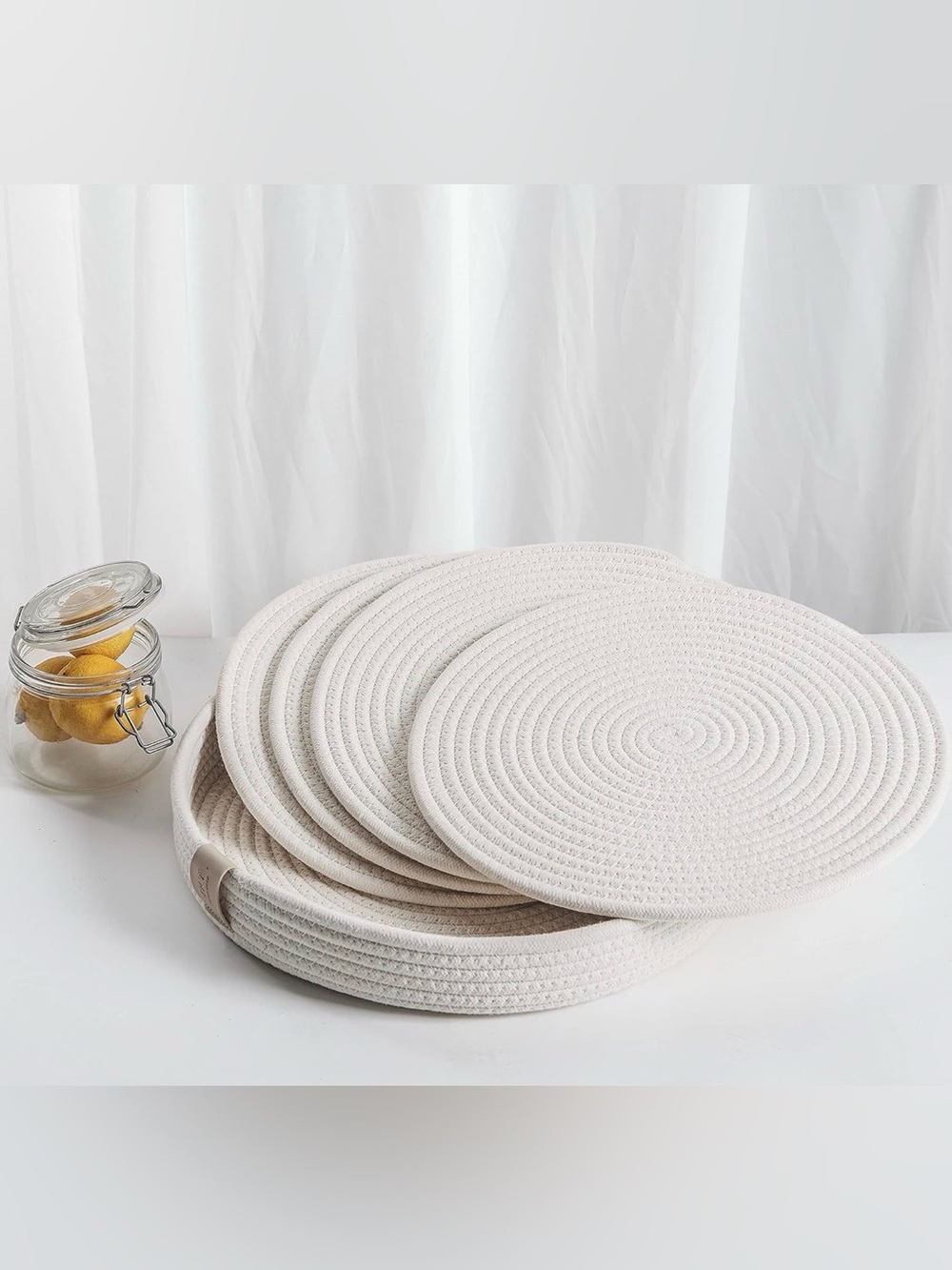 Neutral Cotton Rope Placemat Set - Cream Round Placemats